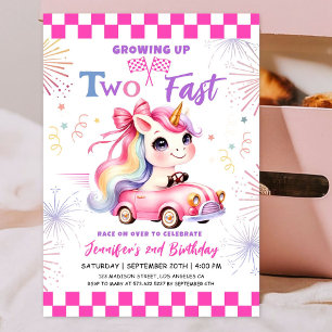 Two Fast Race ピンクカー ガール 2歳 誕生日パーティー 招待状