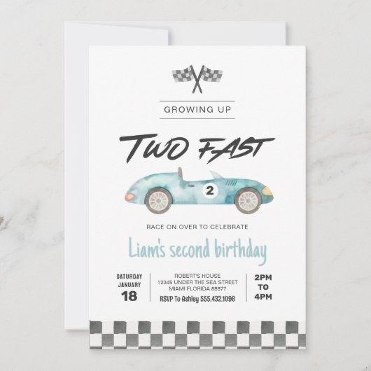TWO Fast Race Carヴィンテージ2nd誕生日 招待状 (正面)