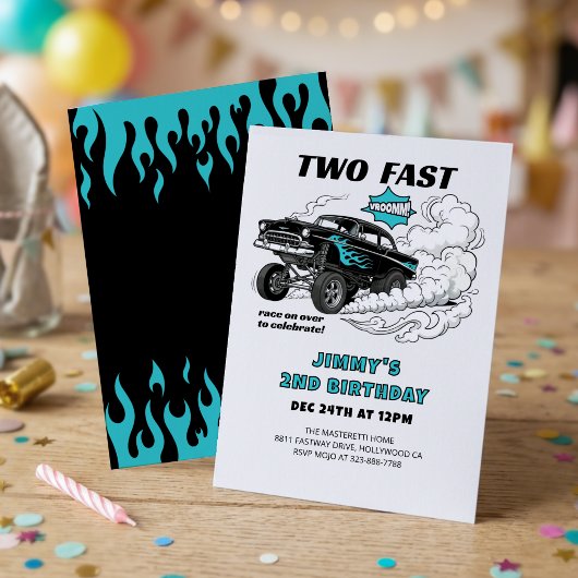Two Fast Race Car 🏁 ガッサー 2歳の誕生日 招待状