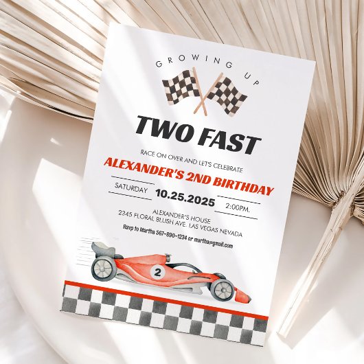 TWO FAST RACE CAR 2nd Birthday 招待状