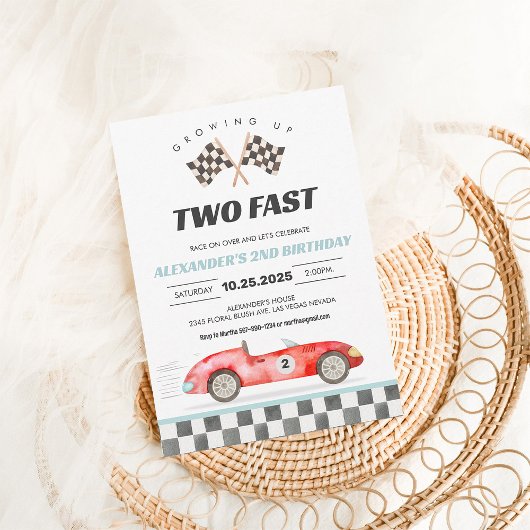TWO FAST RACE CAR 2nd Birthday 招待状