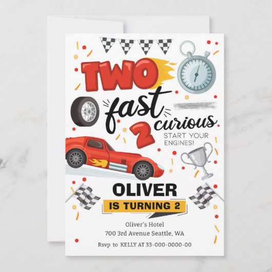 Two Fast Race Car 2nd Birthday 招待状 (正面)