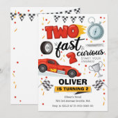 Two Fast Race Car 2nd Birthday 招待状 (正面/裏面)