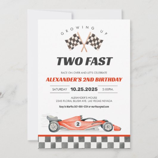 TWO FAST RACE CAR 2nd Birthday 招待状 (正面)