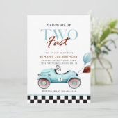 TWO Fast Race Car 2nd Birthday Blue boy 招待状 (スタンド正面)