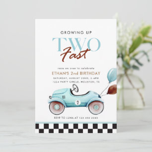 TWO Fast Race Car 2nd Birthday Blue boy 招待状