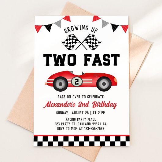 Two Fast Race Car 2nd Birthday Invitation 招待状