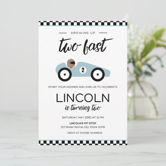 Two Fast Race Car Birthday Invitation 招待状 (スタンド正面)