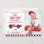 Two Fast Race Car Boy 1st Birthdayパーティー写真 招待状 (正面)