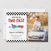 Two Fast Race Car Boy 2nd Birthdayパーティー写真 招待状 (正面)