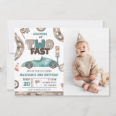 Two Fast Race Car Boy 2nd Birthdayパーティー写真 招待状 (正面)