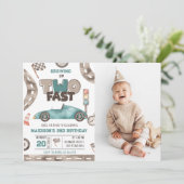 Two Fast Race Car Boy 2nd Birthdayパーティー写真 招待状 (スタンド正面)