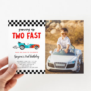 Two Fast Race Car Boy 2nd Birthdayパーティー写真 招待状
