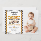 Two Fast Race Car Boy 2nd Birthdayパーティー写真 招待状 (正面)
