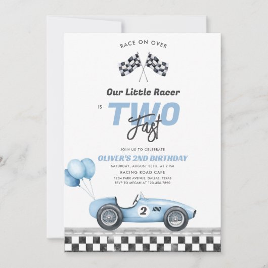 Two Fast Race Car Boy 2nd Birthday Invitation 招待状 (正面)