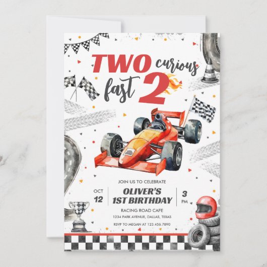 Two Fast Race Car Boy 2nd Birthday Invitation 招待状 (正面)