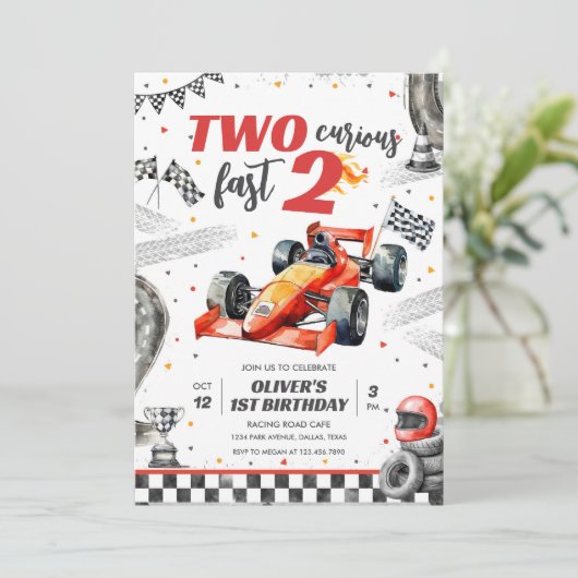 Two Fast Race Car Boy 2nd Birthday Invitation 招待状 (スタンド正面)