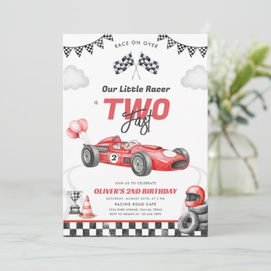 Two Fast Race Car Boy 2nd Birthday Invitation 招待状 (スタンド正面)
