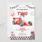 Two Fast Race Car Boy 2nd Birthday Invitation 招待状 (正面)