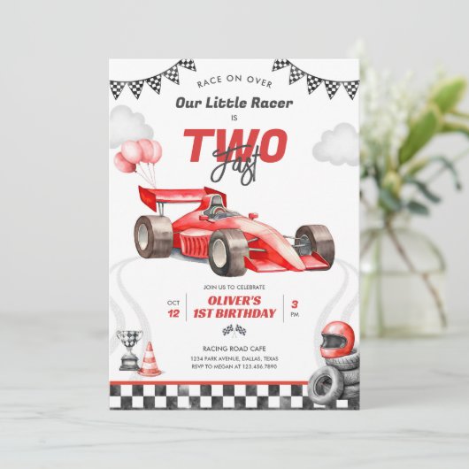 Two Fast Race Car Boy 2nd Birthday Invitation 招待状 (スタンド正面)