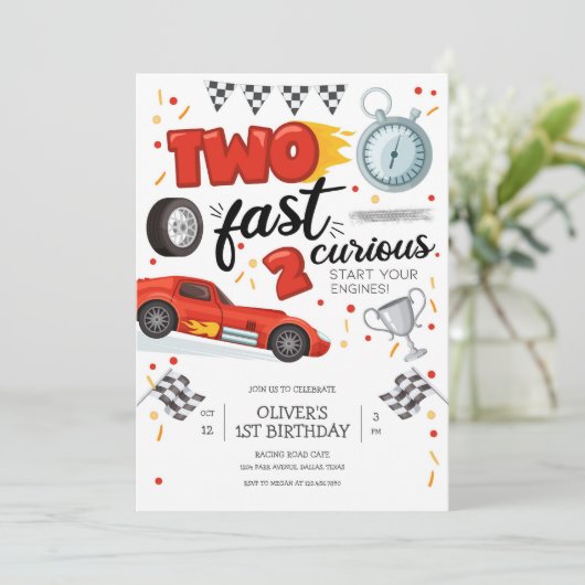 Two Fast Race Car Boy 2nd Birthday Invitation 招待状 (スタンド正面)