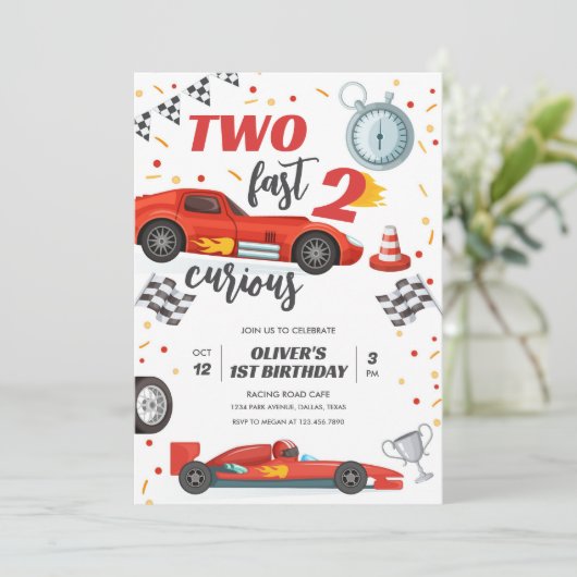 Two Fast Race Car Boy 2nd Birthday Invitation 招待状 (スタンド正面)