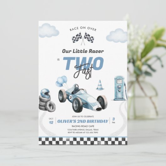 Two Fast Race Car Boy 2nd Birthday Invitation 招待状 (スタンド正面)