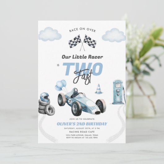 Two Fast Race Car Boy 2nd Birthday Invitation 招待状 (スタンド正面)