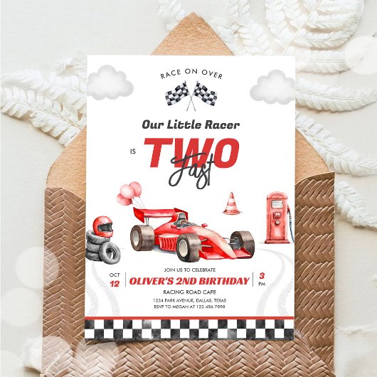 Two Fast Race Car Boy 2nd Birthday Invitation 招待状