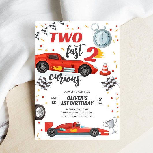 Two Fast Race Car Boy 2nd Birthday Invitation 招待状