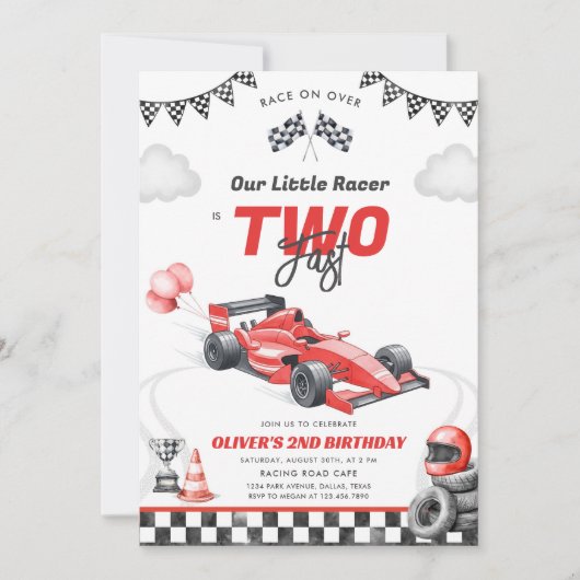 Two Fast Race Car Boy 2nd Birthday Invitation 招待状 (正面)