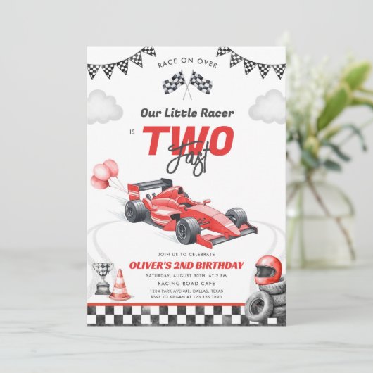 Two Fast Race Car Boy 2nd Birthday Invitation 招待状 (スタンド正面)