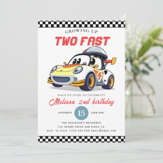 Two Fast Race Car Boy 2nd Birthday Party 招待状 (スタンド正面)