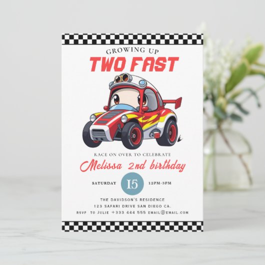 Two Fast Race Car Boy 2nd Birthday Party 招待状 (スタンド正面)