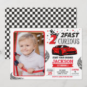 Two Fast Race Car Boy 2nd Birthday Party Photo 招待状 (正面/裏面)