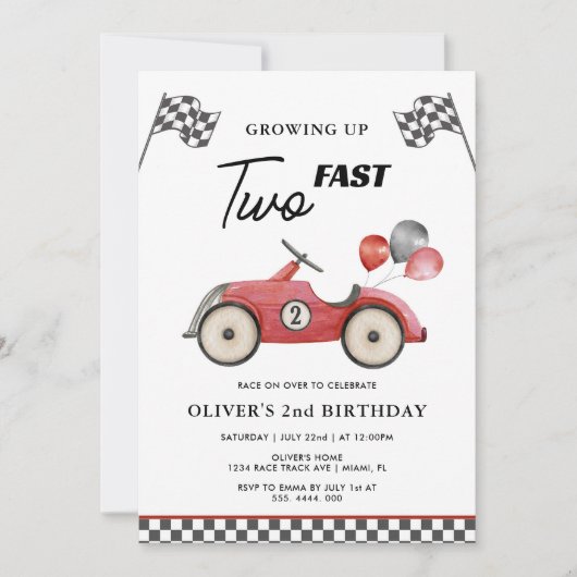 TWO FAST RACE CAR BOYS 2nd Birthday 招待状 (正面)