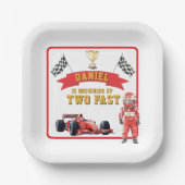 Two Fast Race Car Checkered Flag Birthday ペーパープレート (正面)