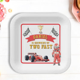 Two Fast Race Car Checkered Flag Birthday ペーパープレート