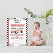 Two Fast Race Car Girl 2nd Birthdayパーティー写真 招待状 (スタンド正面)