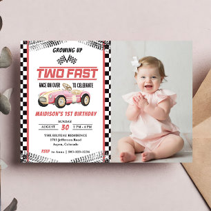 Two Fast Race Car Girl 2nd Birthdayパーティー写真 招待状