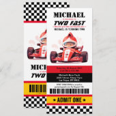 Two Fast Race Car Ticket Pass Second Birthday 招待状 (正面/裏面)