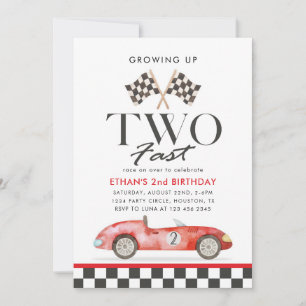 TWO Fast Race Red Car 2nd Birthday boy 招待状