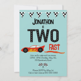 TWO fast racecar themed 2nd birthdayパーティー 招待状