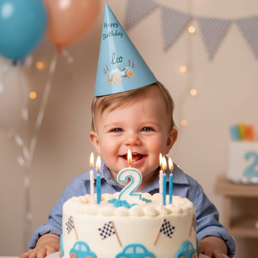 Two Fast Racing Car Boy 2nd Birthday Personalized  パーティーハット