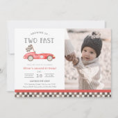 Two Fast Red Race Car 2nd Birthday Photo 招待状 (正面)