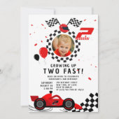 Two Fast Red Race Car 2nd Birthday Photo 招待状 (正面)