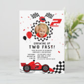 Two Fast Red Race Car 2nd Birthday Photo 招待状 (スタンド正面)