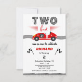 Two Fast Red Race Car 2nd Birthday °Race 招待状 (正面)