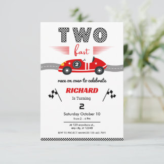 Two Fast Red Race Car 2nd Birthday °Race 招待状