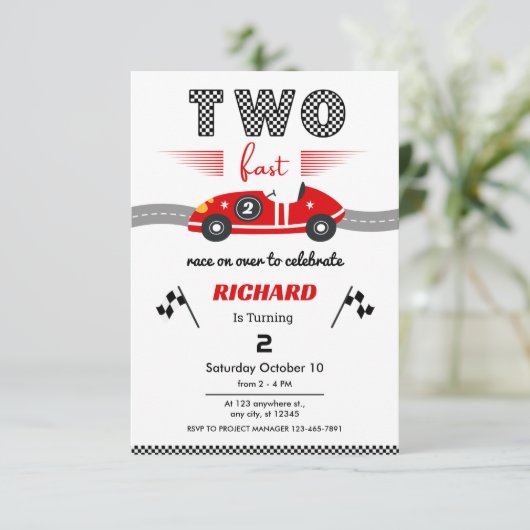 Two Fast Red Race Car 2nd Birthday °Race 招待状 (スタンド正面)
